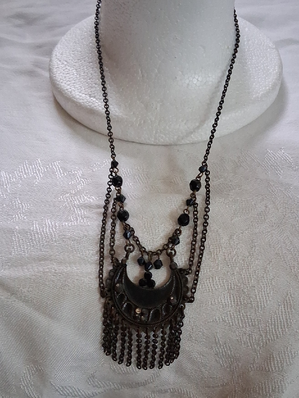 Black Bohemian Crescent Fringe Necklace - Unbranded